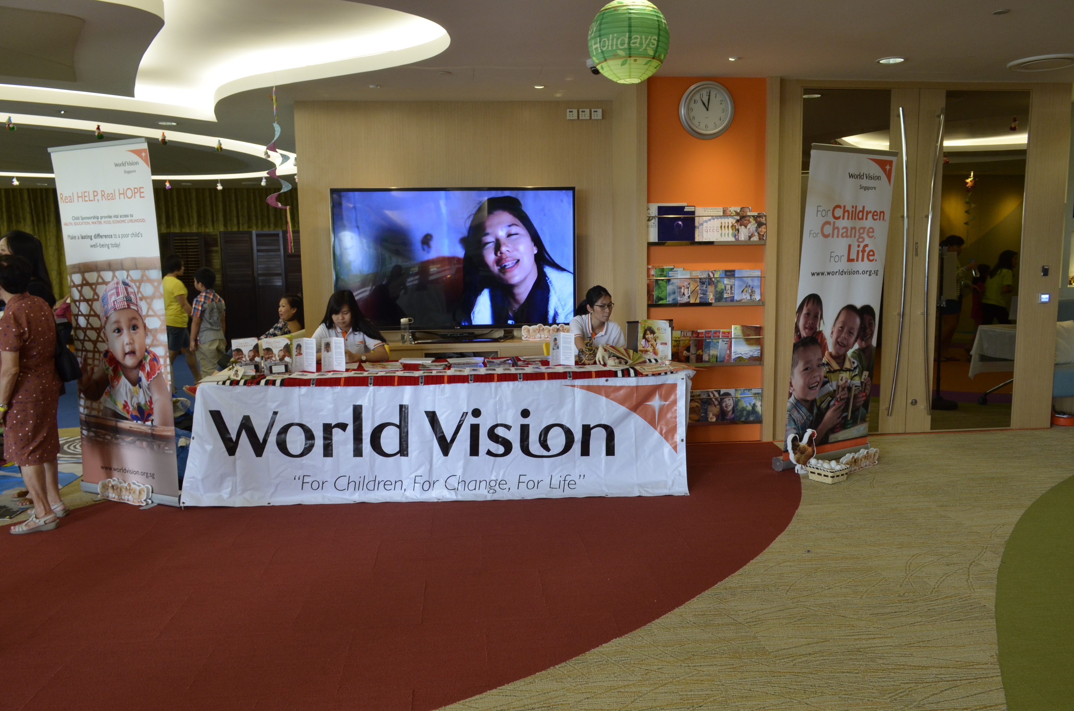 World Vision booth at a Kids at Work event as part of CSR element 
