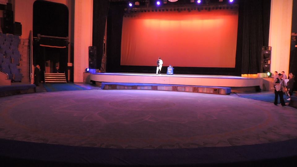  Mr bottle rehearsing his magic on stage in North Korea