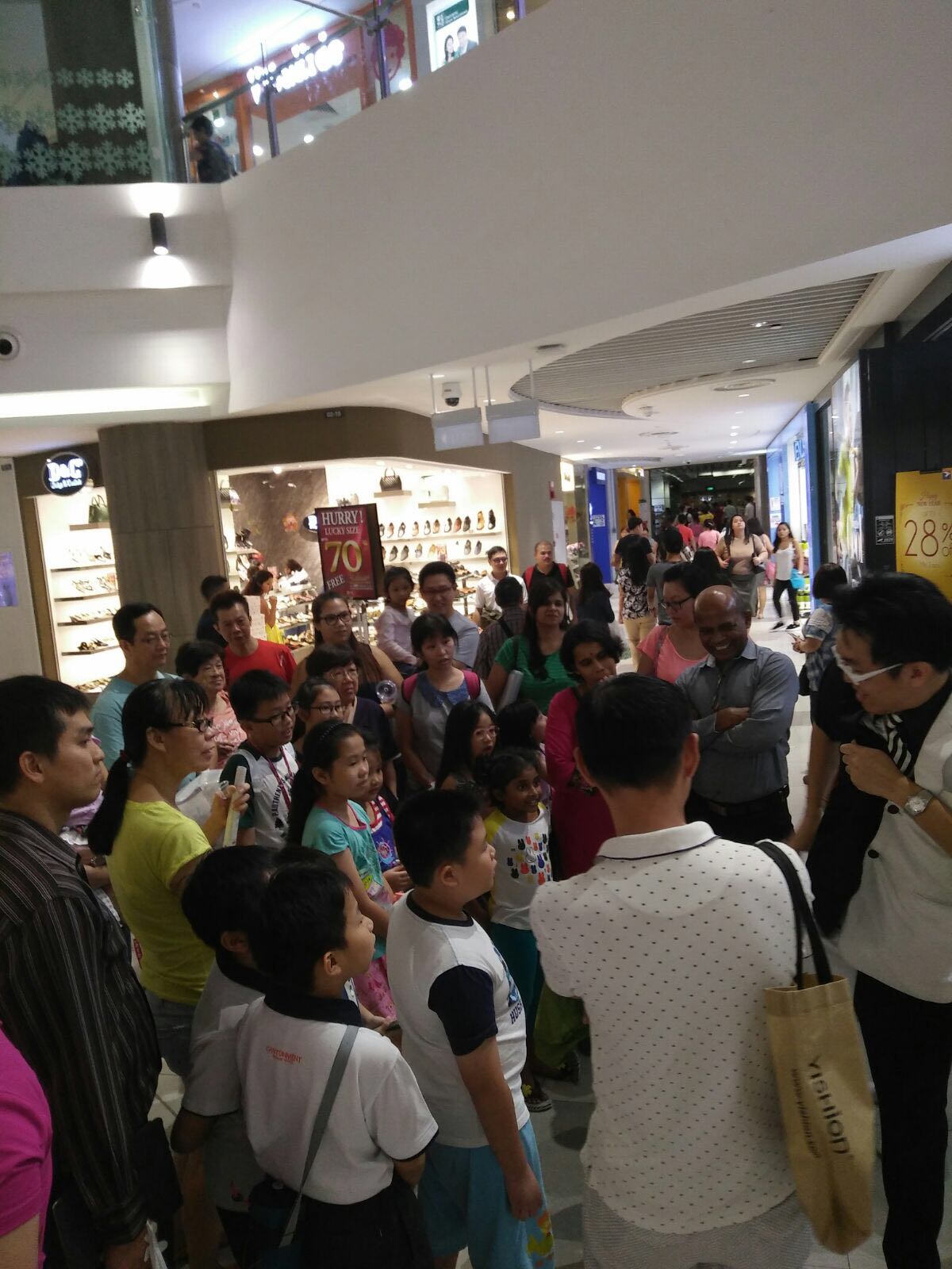 Look at the crowd Mr Bottle draws at a shopping mall