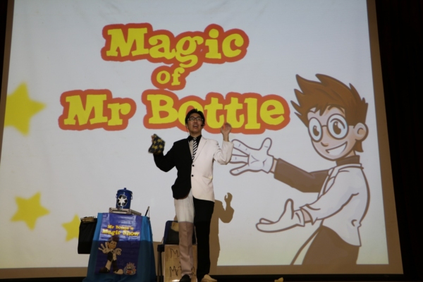 Mr Bottle's Magic Show a at school assembly