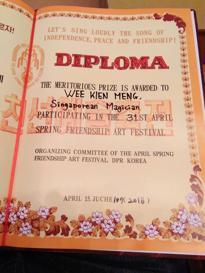 diploma presented by the DPRK