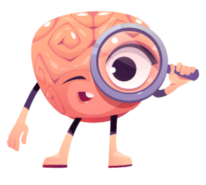 brain with magnifying glass