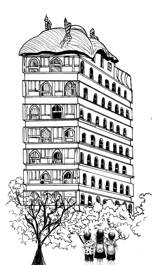 Gaudi building illustrations in book