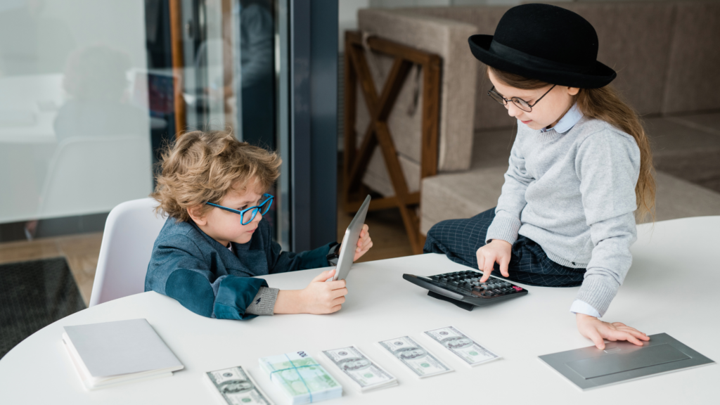 kids at work pretending to be an accountant