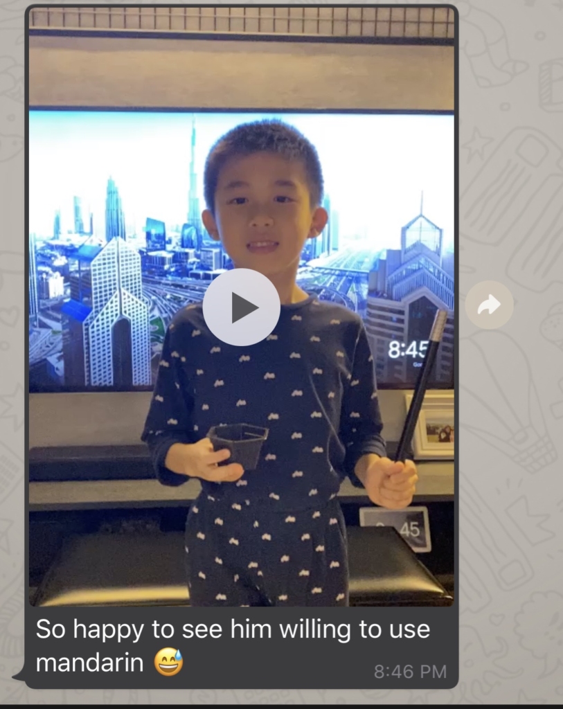 testimonial from parent to see her child using mandarin willingly